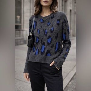 Athleta Leopard Wool Cashmere Crew Sweater